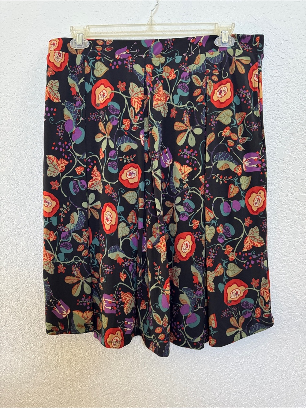 LuLaRoe Black Skirt with Red, Purple & Green Floral Print